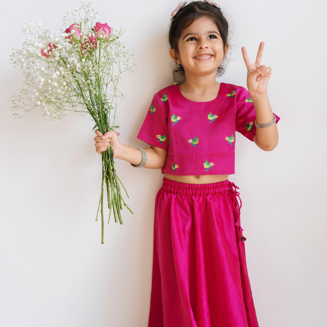 Chanderi Lehenga Set | Embroidered - Tota Udd