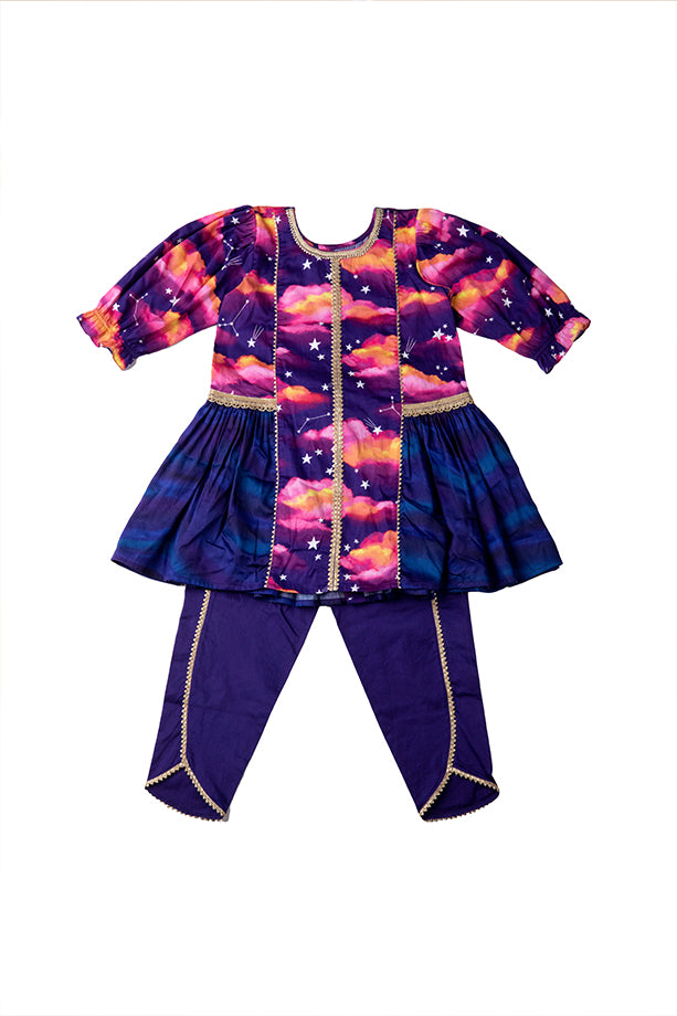 Secrets Of Dusk Purple Kurta and Dhoti Pants Set for Girls Little Shiro