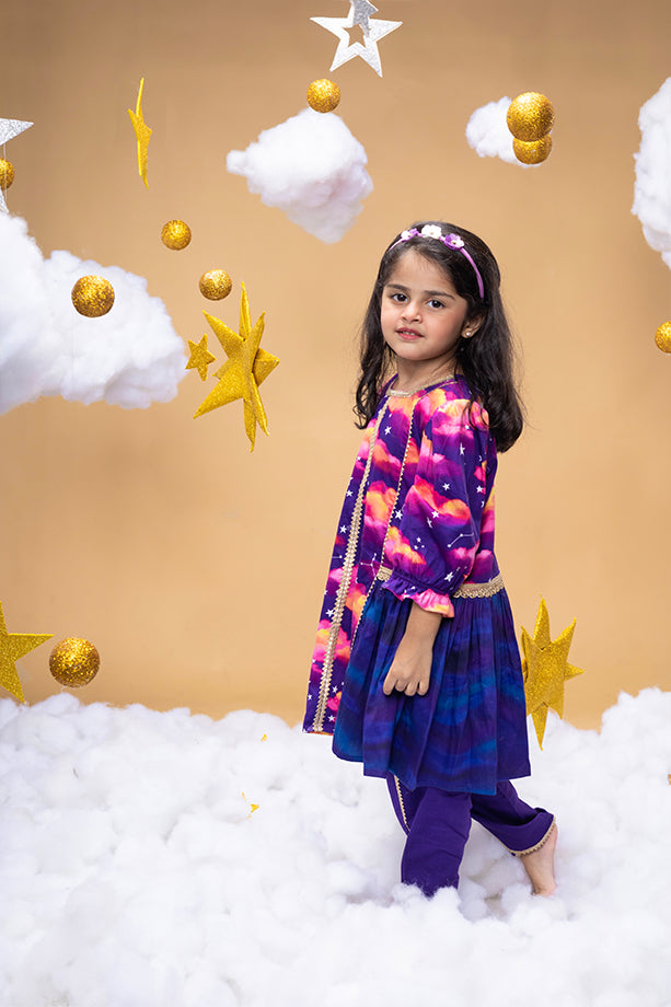 Secrets Of Dusk Purple Kurta and Dhoti Pants Set for Girls Little Shiro