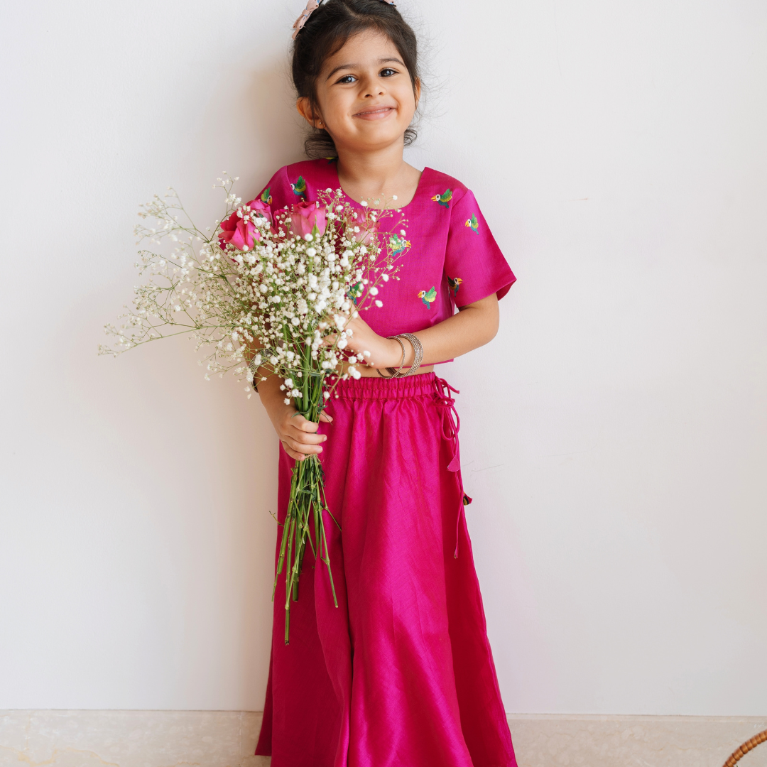 Chanderi Lehenga Set | Embroidered - Tota Udd