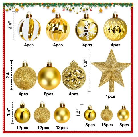 Golden Glam Baubles Set (100 Pcs + Topper)