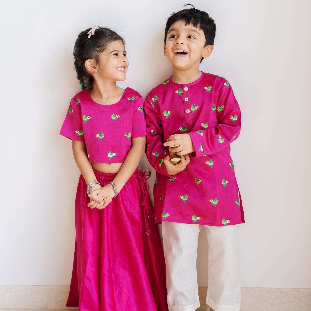 Chanderi Lehenga Set | Embroidered - Tota Udd