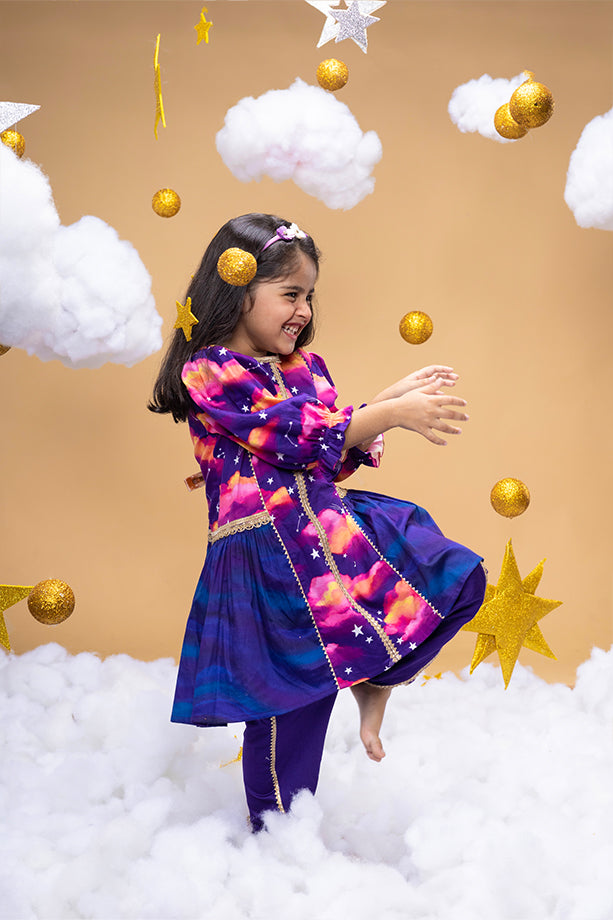 Secrets Of Dusk Purple Kurta and Dhoti Pants Set for Girls Little Shiro