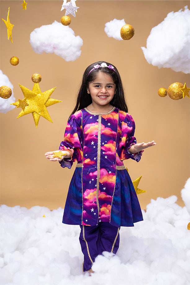 Secrets Of Dusk Purple Kurta and Dhoti Pants Set for Girls Little Shiro