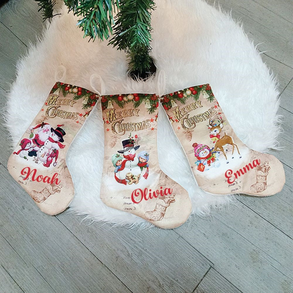 Champagne Mini Stockings - Snowman with Kids