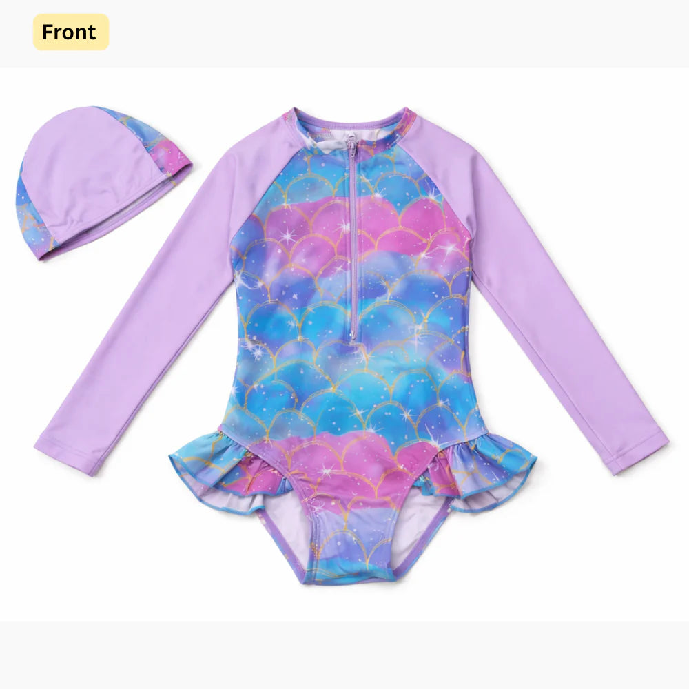 Lilac Pearl Mermaid Zip Swimsuit with cap