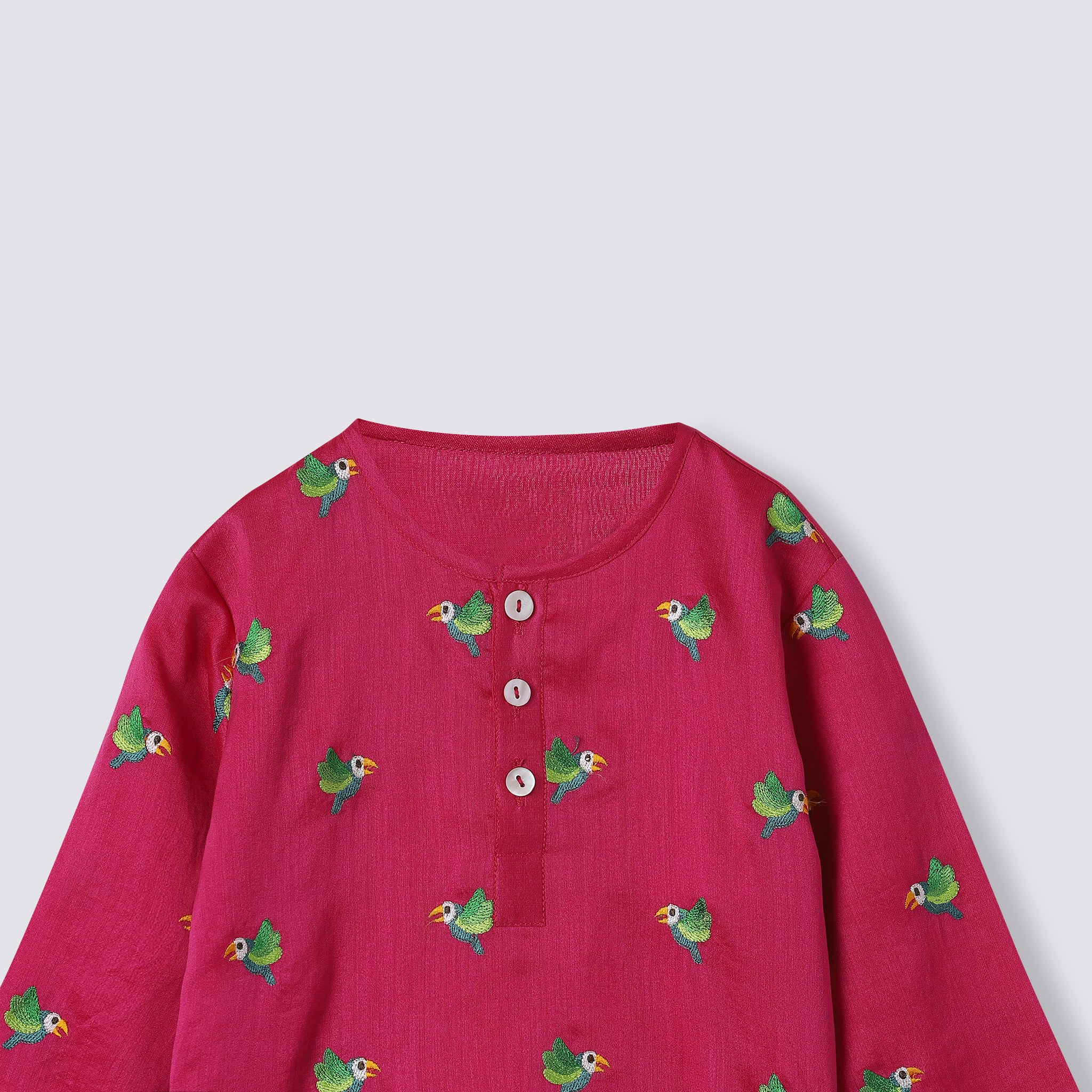 Chanderi Kurta Pyjama Set | Embroidered - Tota Udd