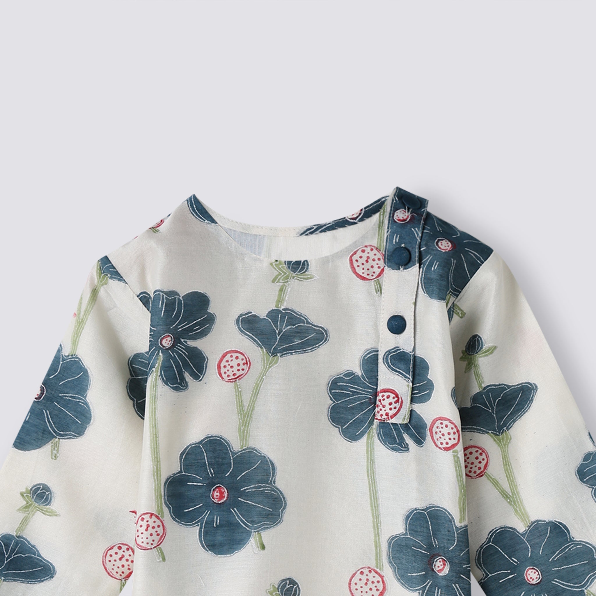 Chanderi Kurta Pyjama Set - Poppy Fields (Sapphire)