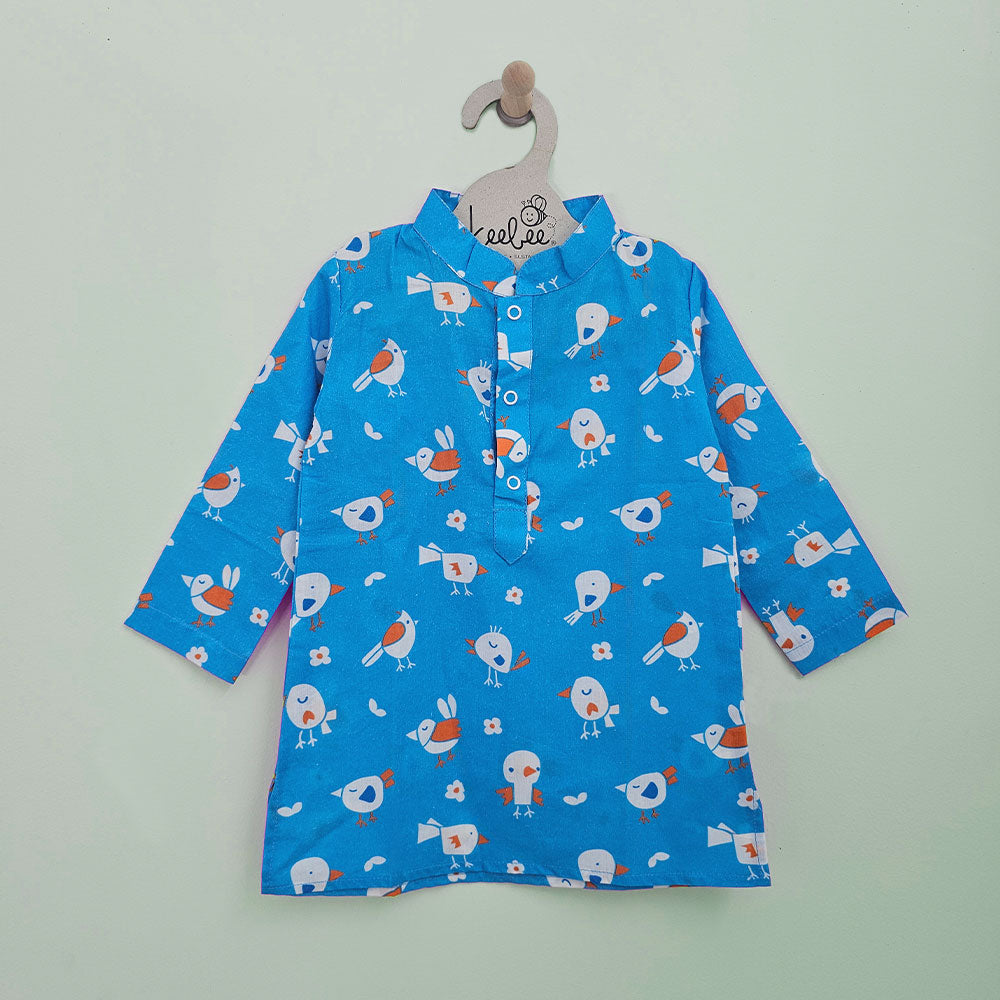 Blue Birdie - Cotton Printed Blue Kurta paired with Pajama Pants