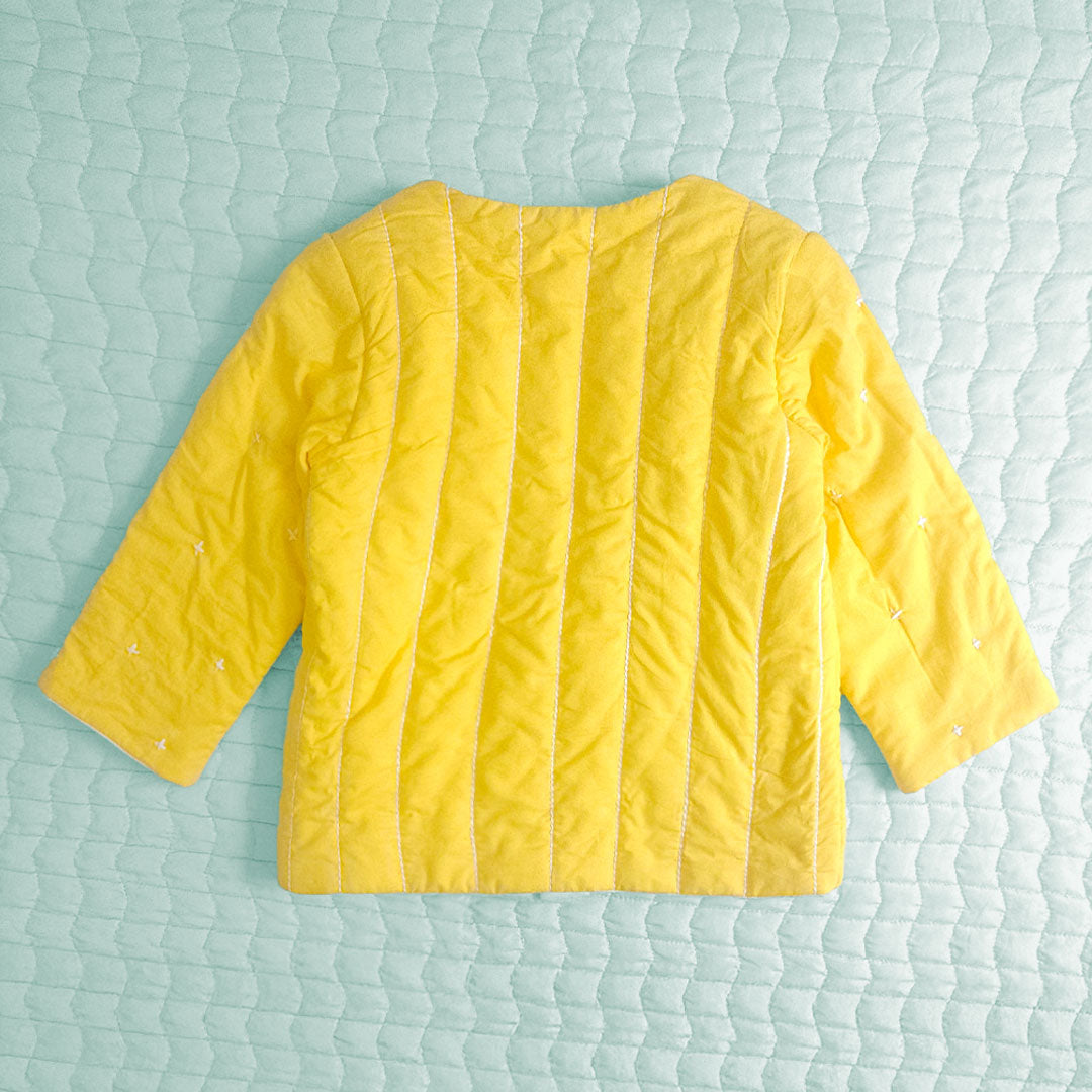Starry Bright – Cotton Embroidered Yellow Button Up Quilted Jacket