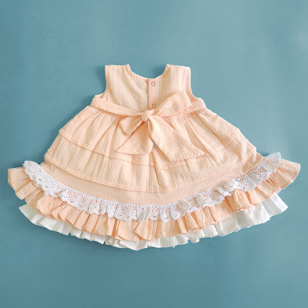 Keebee Organic Cotton Hand Embroidered Peony Dress - Peach