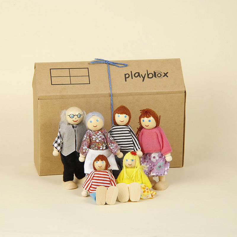 Wooden Pop's Family | 6pcs Wooden Dolls Pretend Play Set Dolls Family for Children Kids Figure Toy Mini House Gift