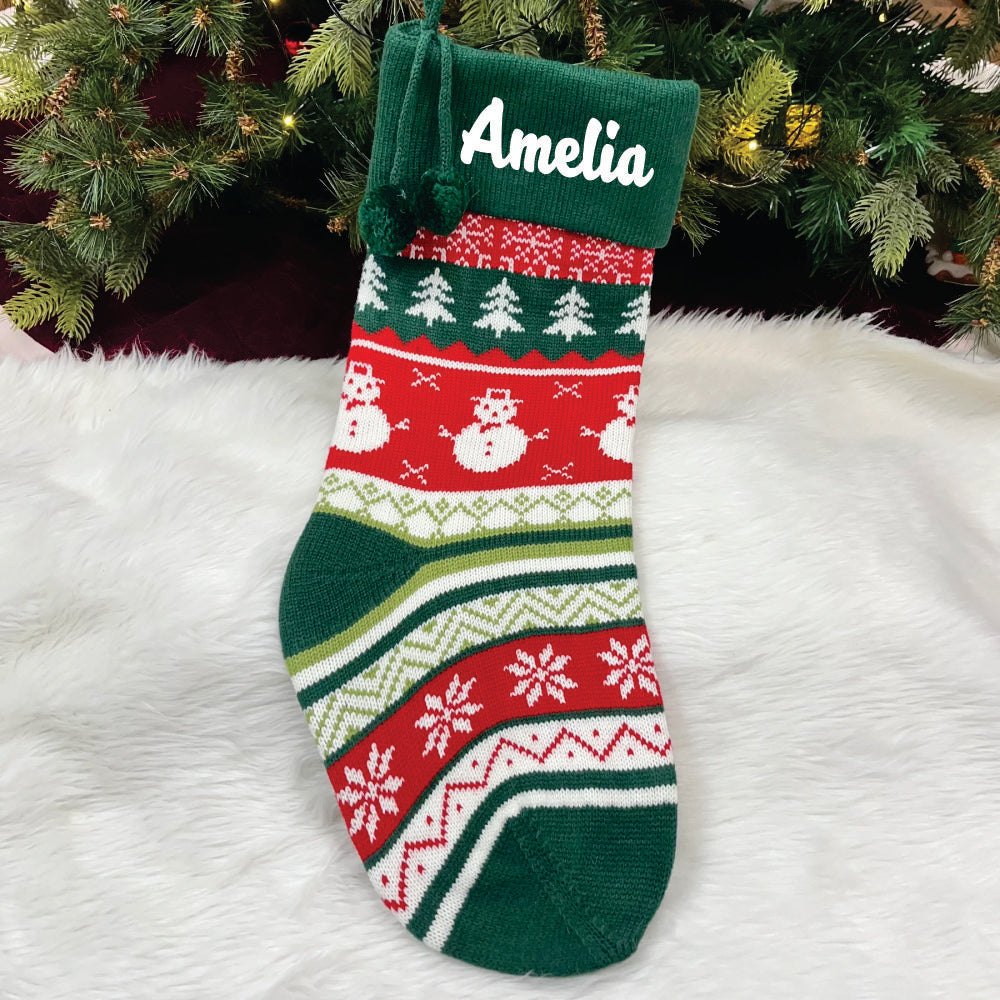 Handwoven Knitted Stocking - Snowman Wishes