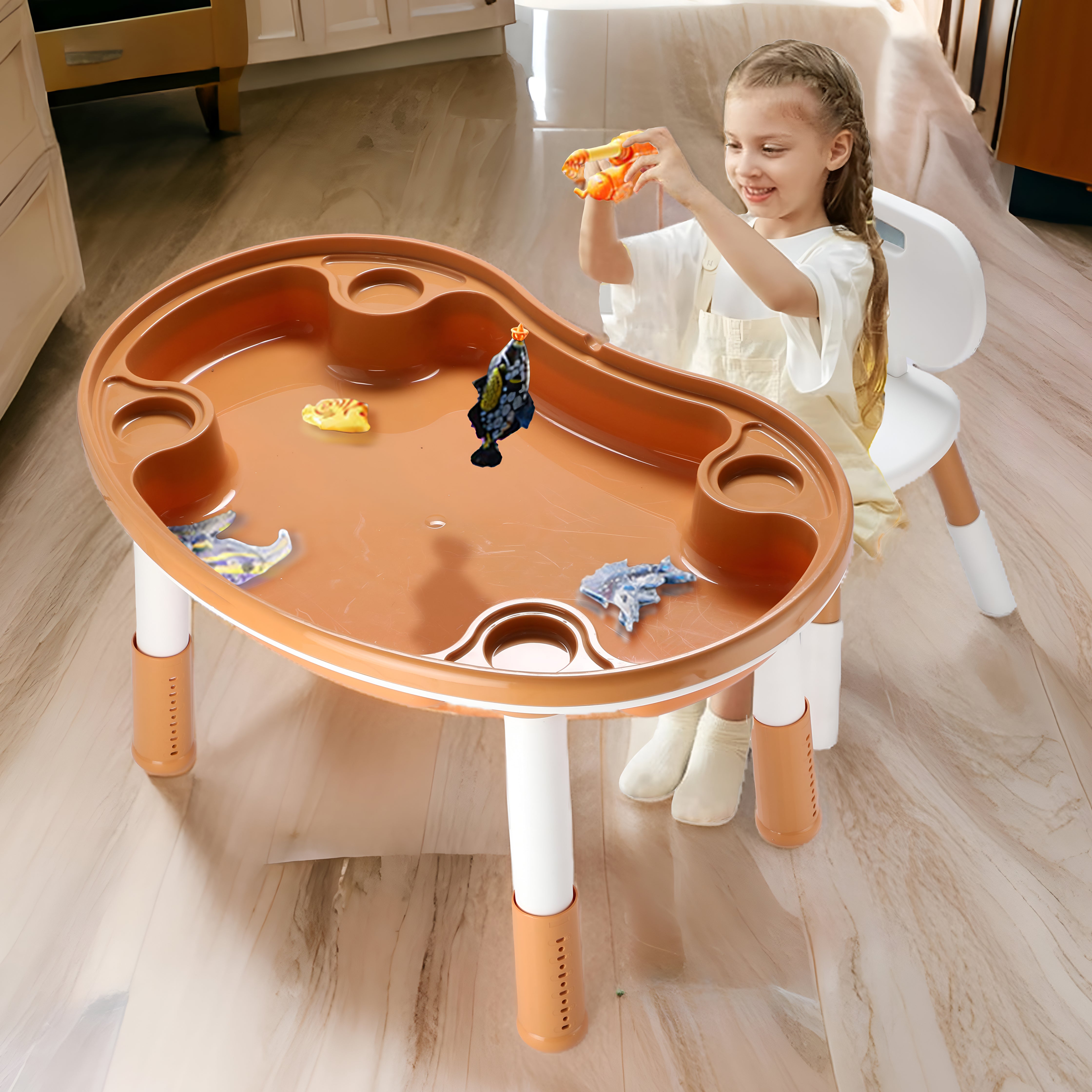 Blocks cum Sensory Table with chair - Brown color