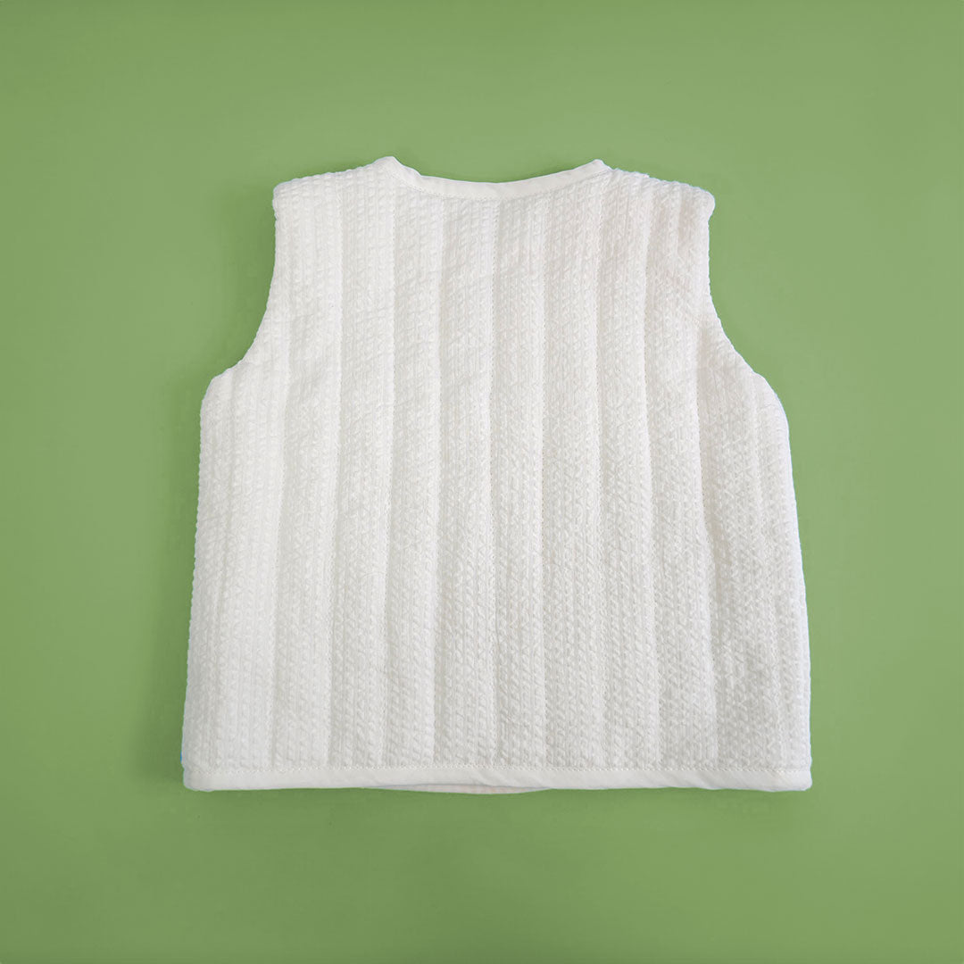 Your Baby's Initial - Cotton Embroidered White Button Up Quilted Vest