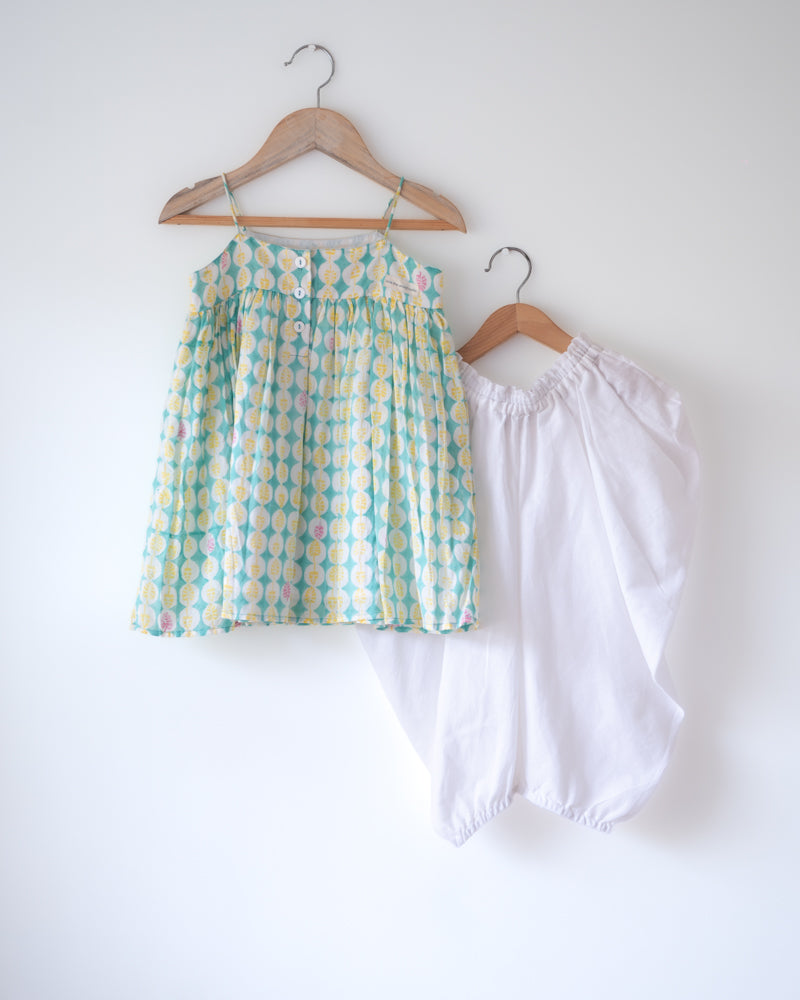 Rasa Green Monstera Kurta, Cowl Dhoti Pants & Dupatta Set