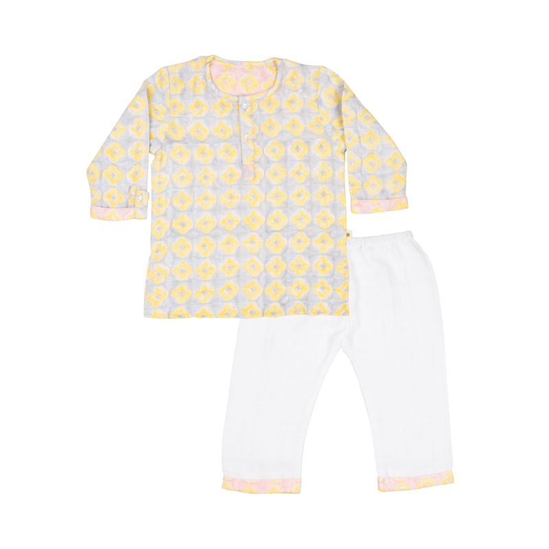 Organic Muslin Kurta Pyjama Set | Hand-Block Printed - Lucky Clover