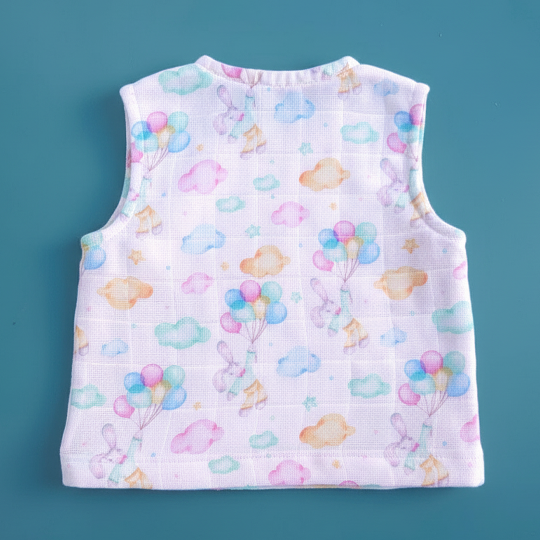 Muslin Printed Jabla -Bunny with Balloons