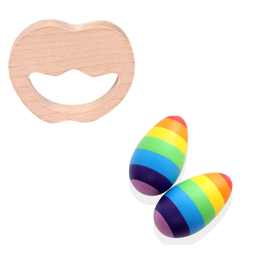 Wooden Egg Shaker (Rattle) & Teether Combo - Baby Shower Gift| Newborn Toy