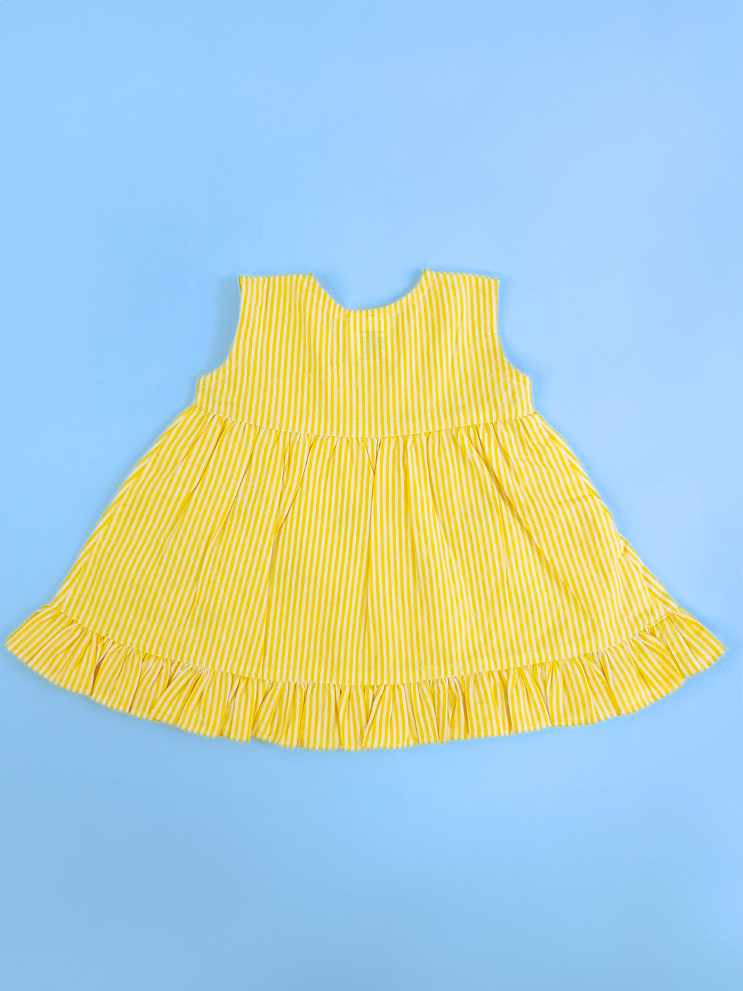 Yellow - Organic Cotton Watermelon Embroidered Girls Striped Jabla / Dress - Totdot