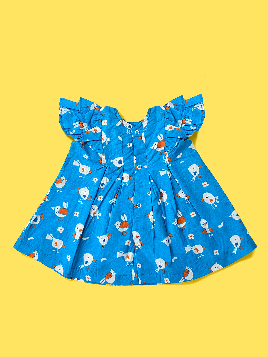 Blue Birdie - Organic Cotton Printed Baby Girl Iris Dress - Totdot