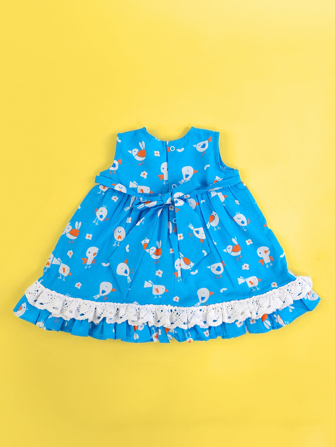 Blue Birdie - Organic Cotton Printed Baby Girl Peony Dress - Totdot