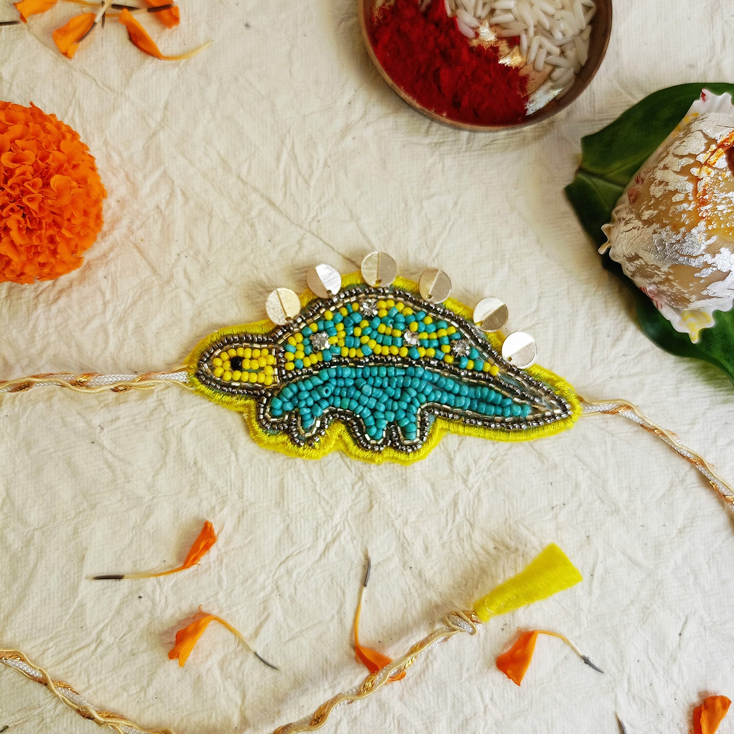 Dinosaur Beaded Rakhi - Converts To Brooch