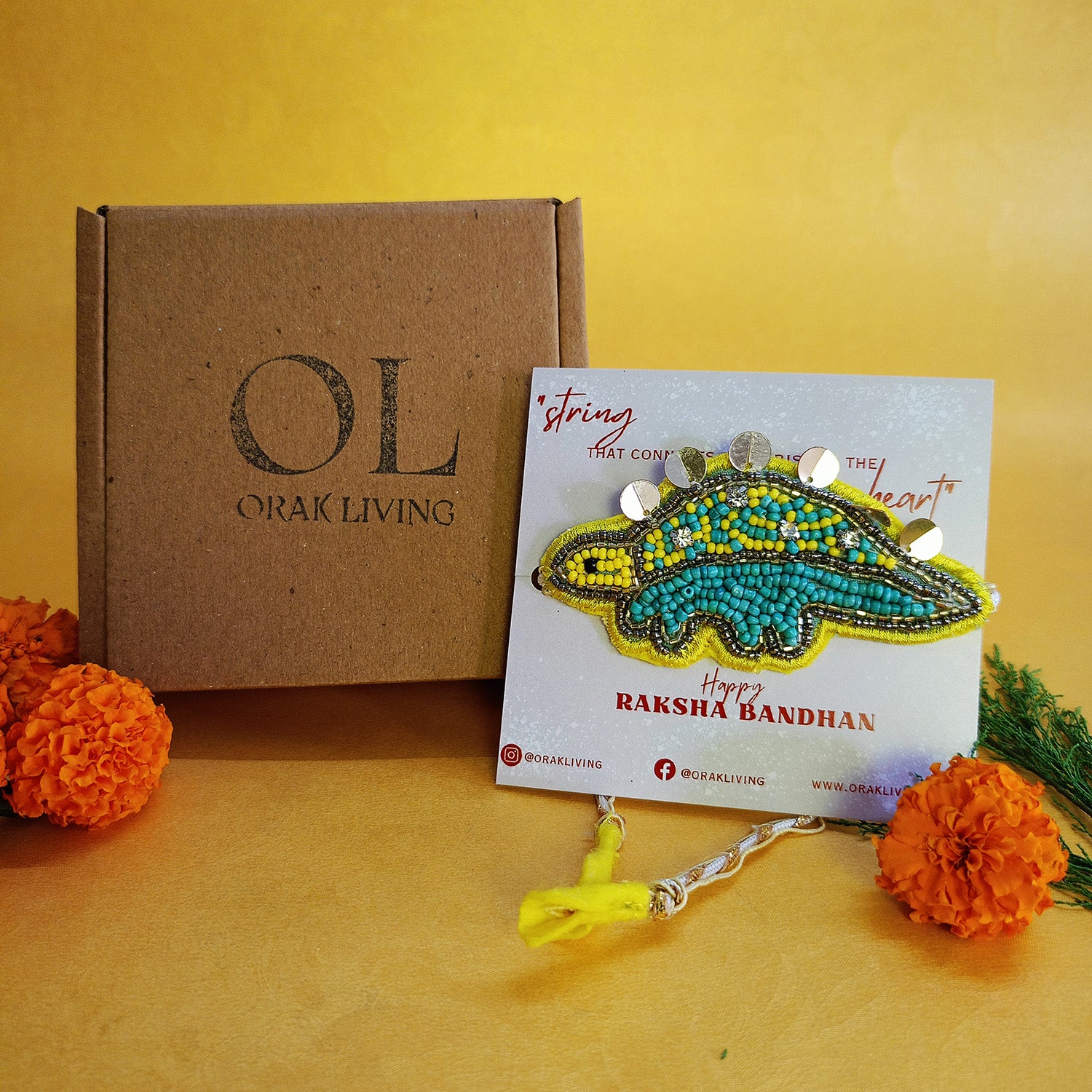 Dinosaur Beaded Rakhi - Converts To Brooch