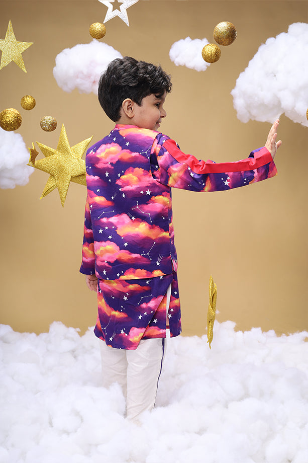 Dusk Is An Illusion Purple Bandi Kurta and Off-White Pants Set for Boys Little Shiro