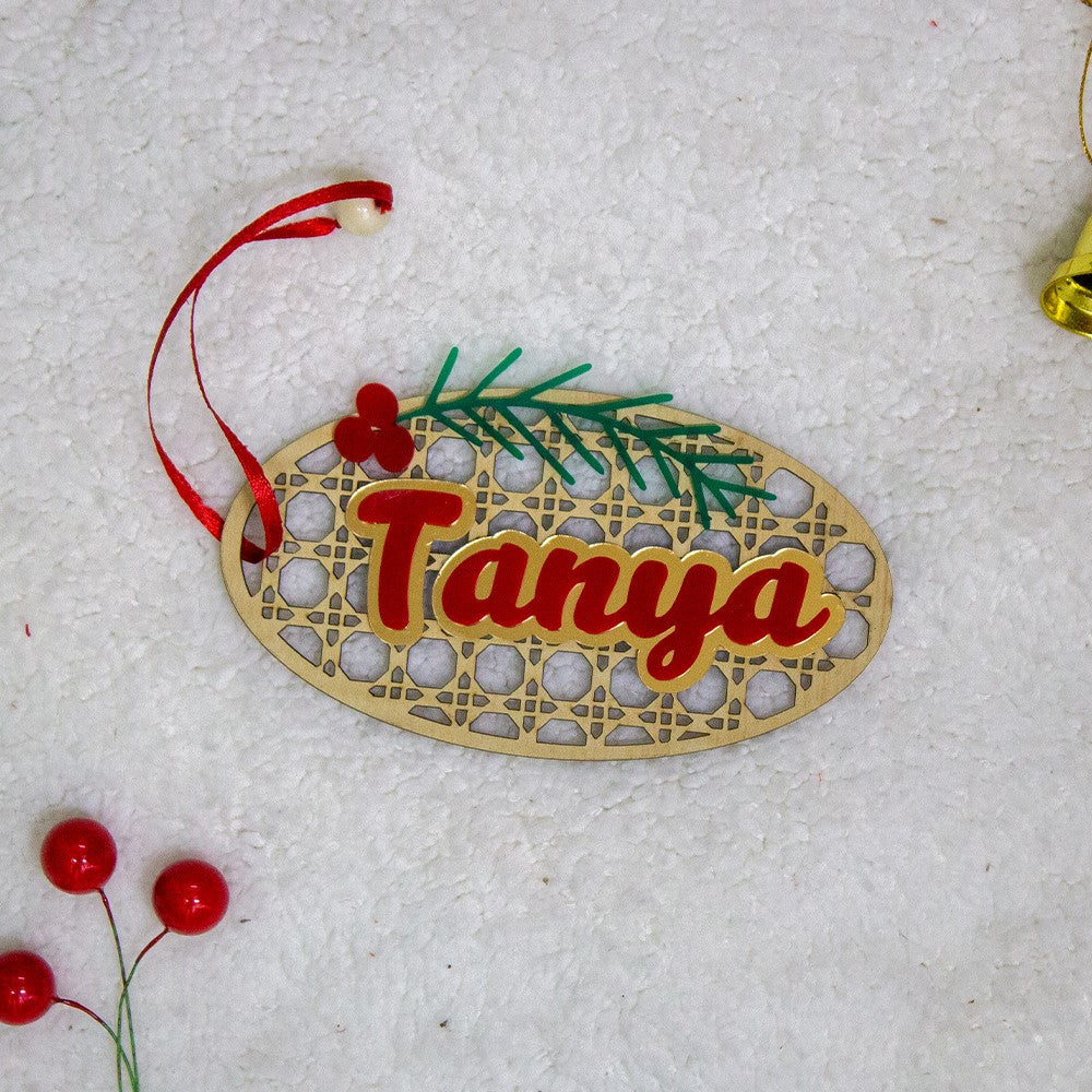 Rattan Tag Ornament - Oval