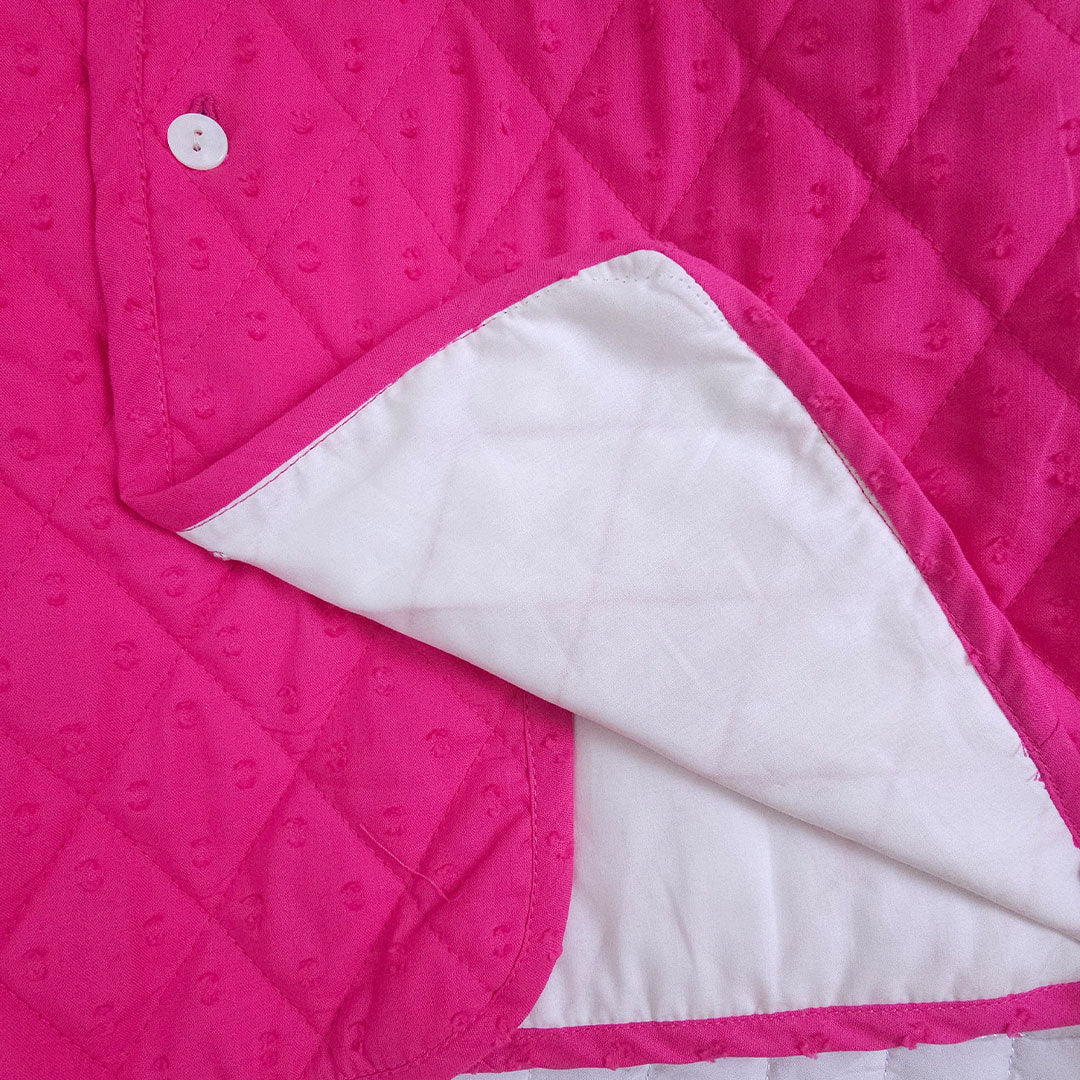 Hot Pink - Cotton Button Up Quilted Jacket