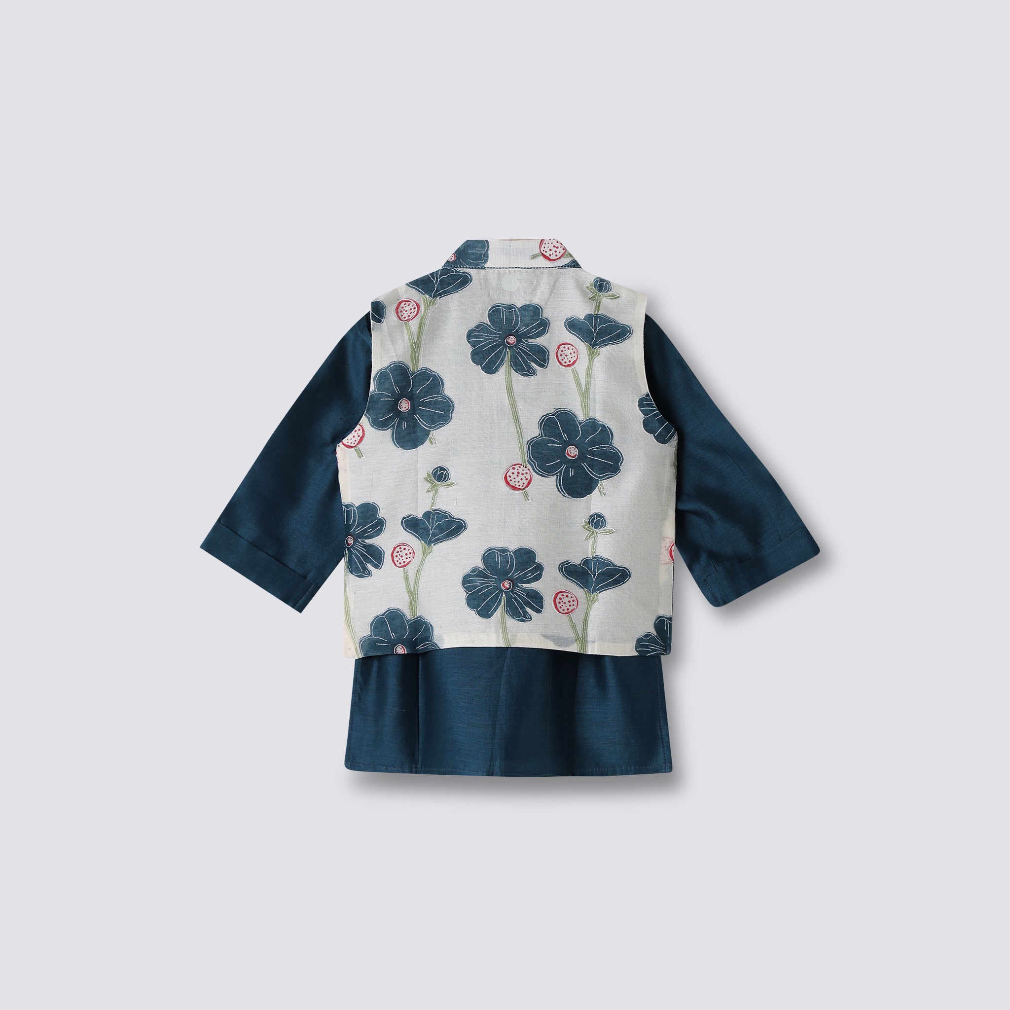Chanderi Kurta Pyjama & Bandi Set - Poppy Fields (Sapphire)