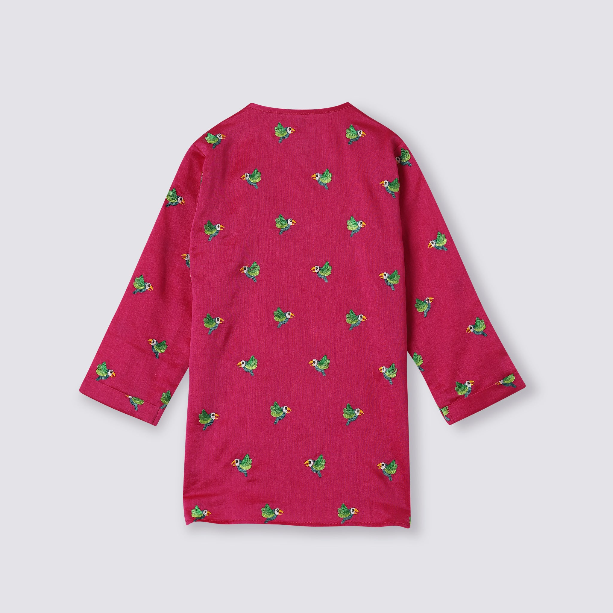Chanderi Kurta Pyjama Set | Embroidered - Tota Udd