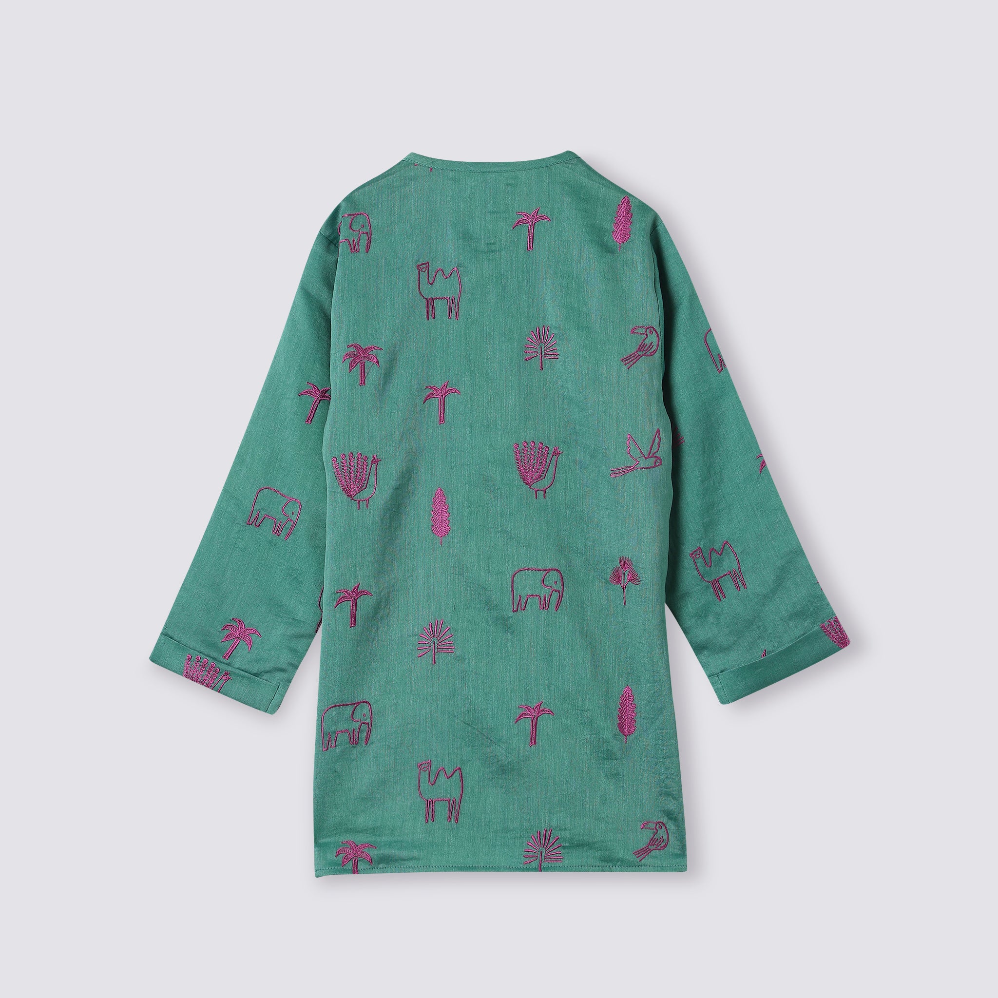 Chanderi Kurta Pyjama Set | Embroidered - Magical Jungle (Emerald)