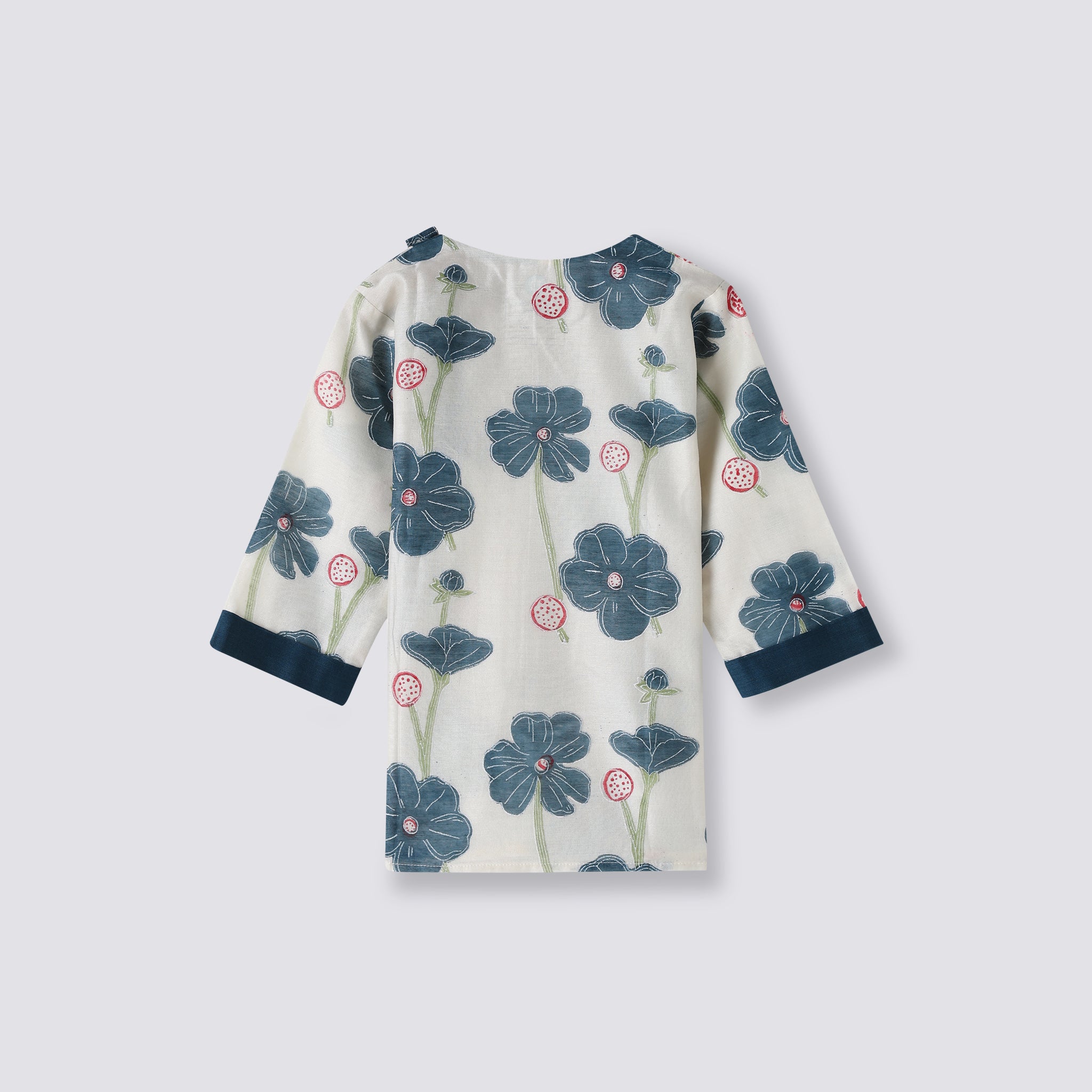 Chanderi Kurta Pyjama Set - Poppy Fields (Sapphire)
