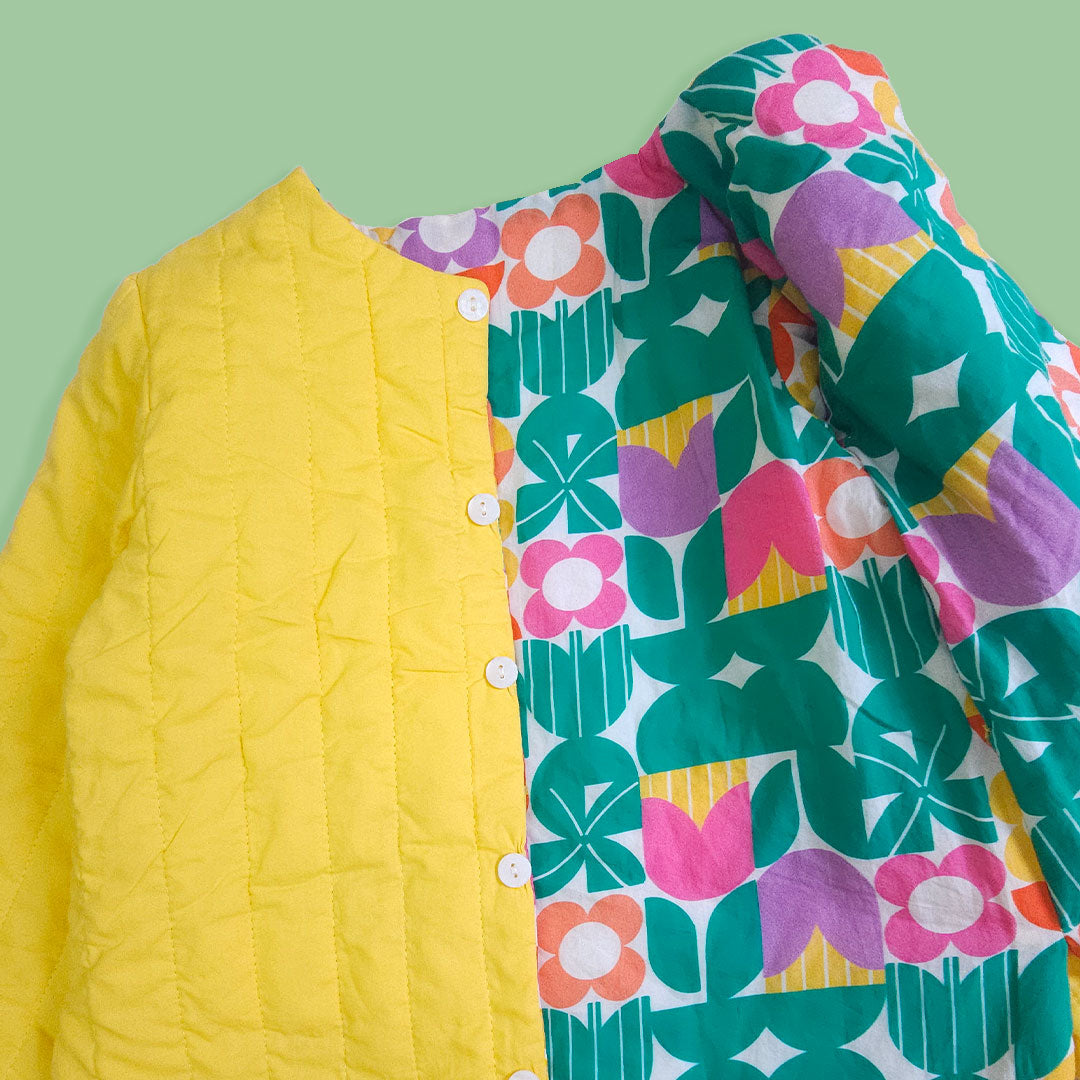 Yellow - Cotton Button Up Quilted Jacket