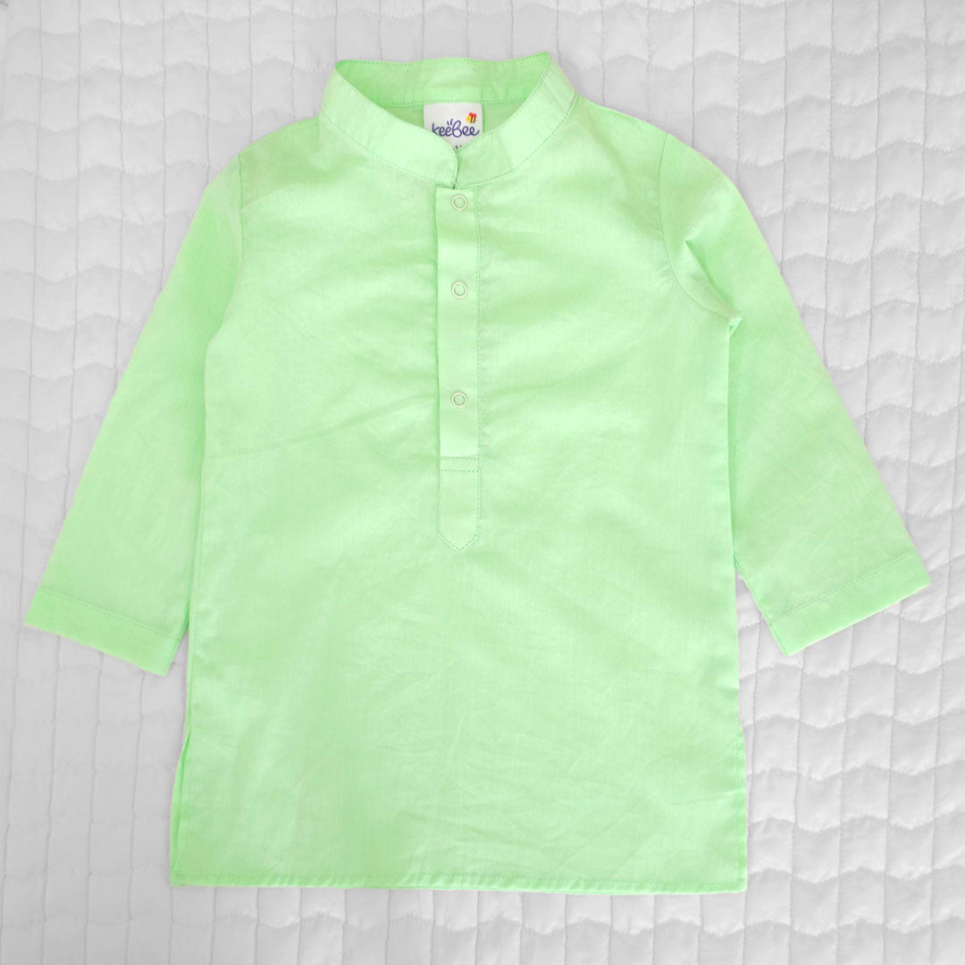 Mint Green – Cotton Sun Embroidered Jacket Kurta and White Pajama Pants Set