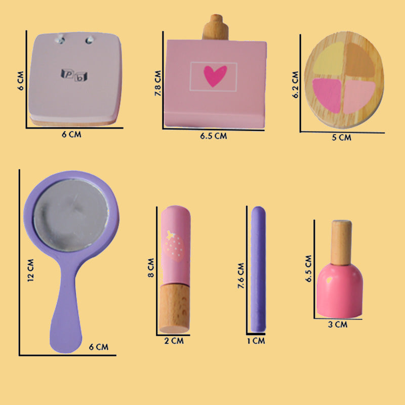 Glam it Up- Wooden Make up Toy Set- 10 Piece Kit - Pretend Play Makeup Playset - 100% Natural Wood, Nontoxic Paint, Smooth Edges | Toddler Wooden Makeup Kit