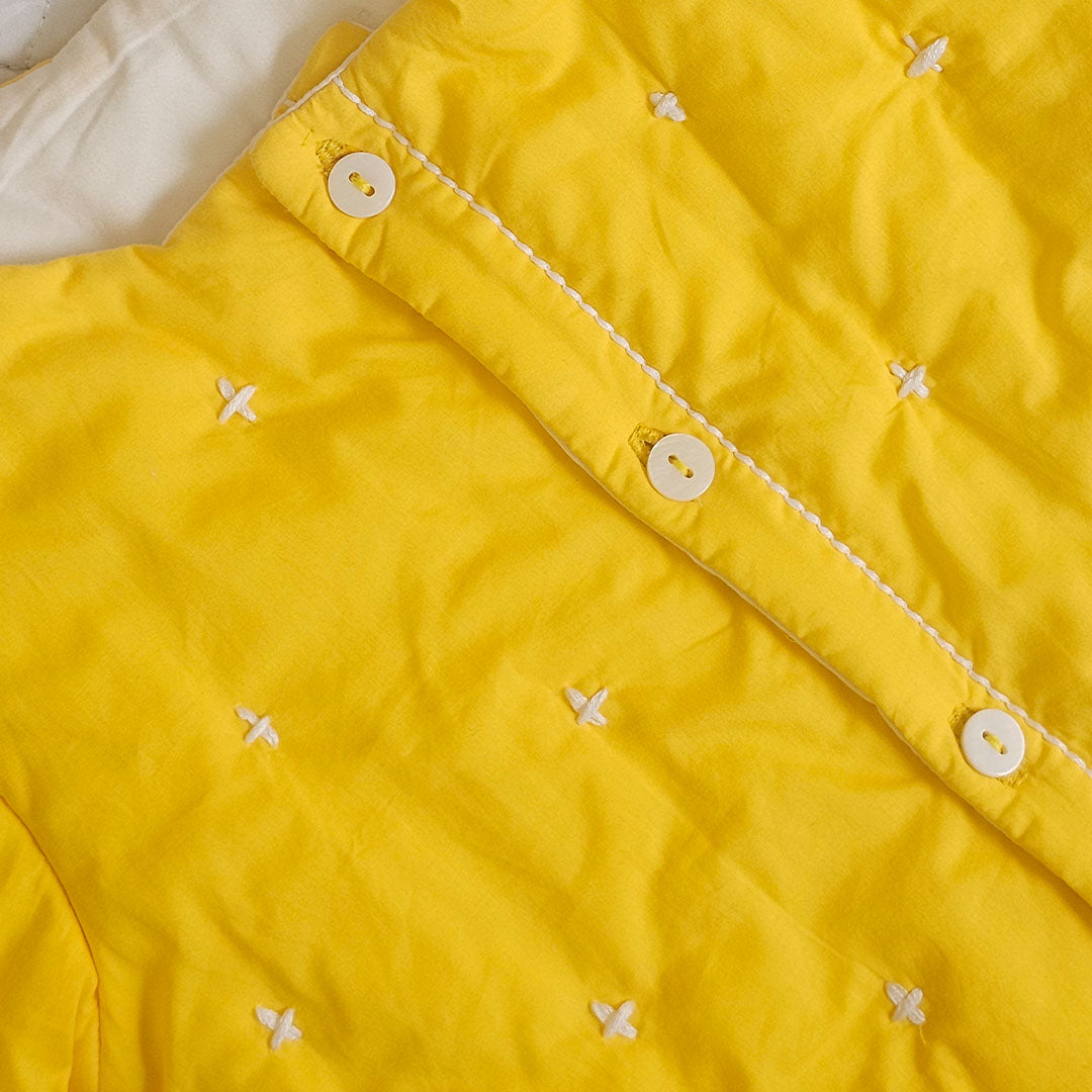 Starry Bright – Cotton Embroidered Yellow Button Up Quilted Jacket