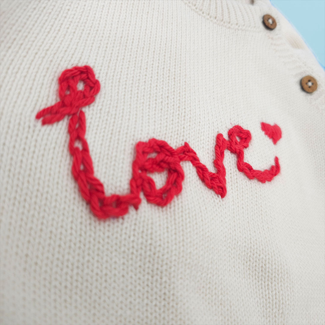 Love – Cotton Hand Embroidered White Sweater
