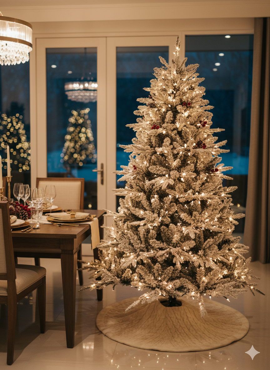 NIVA Christmas tree with red cherries, pine cones and frosting – 6 feet