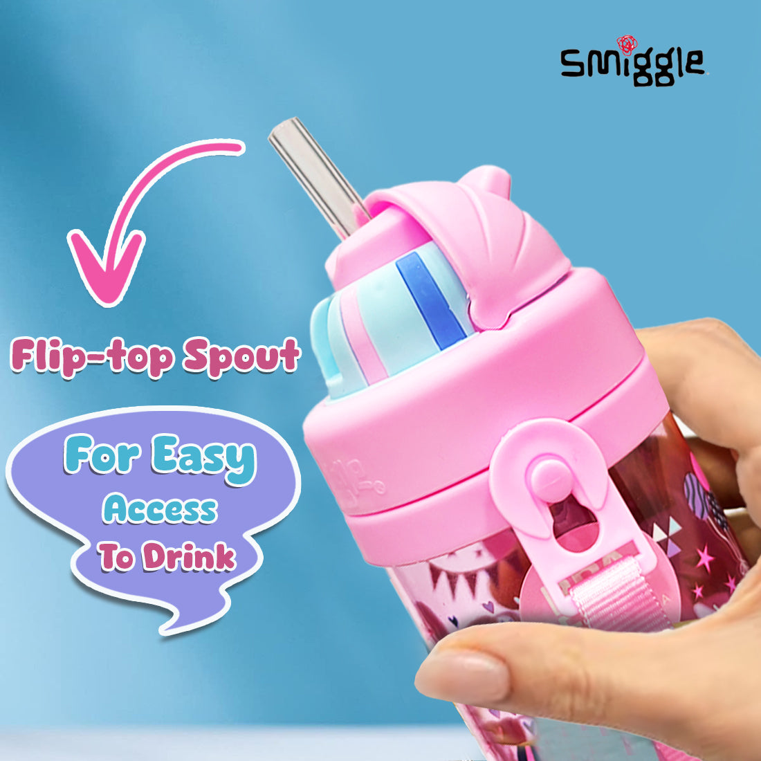 Glide Teeny Tiny Plastic Drink Bottle With Strap 400Ml Pink