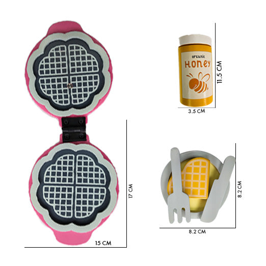 Wooden Waffle Maker - Sweet Treat Toddler & Kids Pretend Play Cooking Toy Set | Imagination and Creativity for 1 Year + (Pink Color)