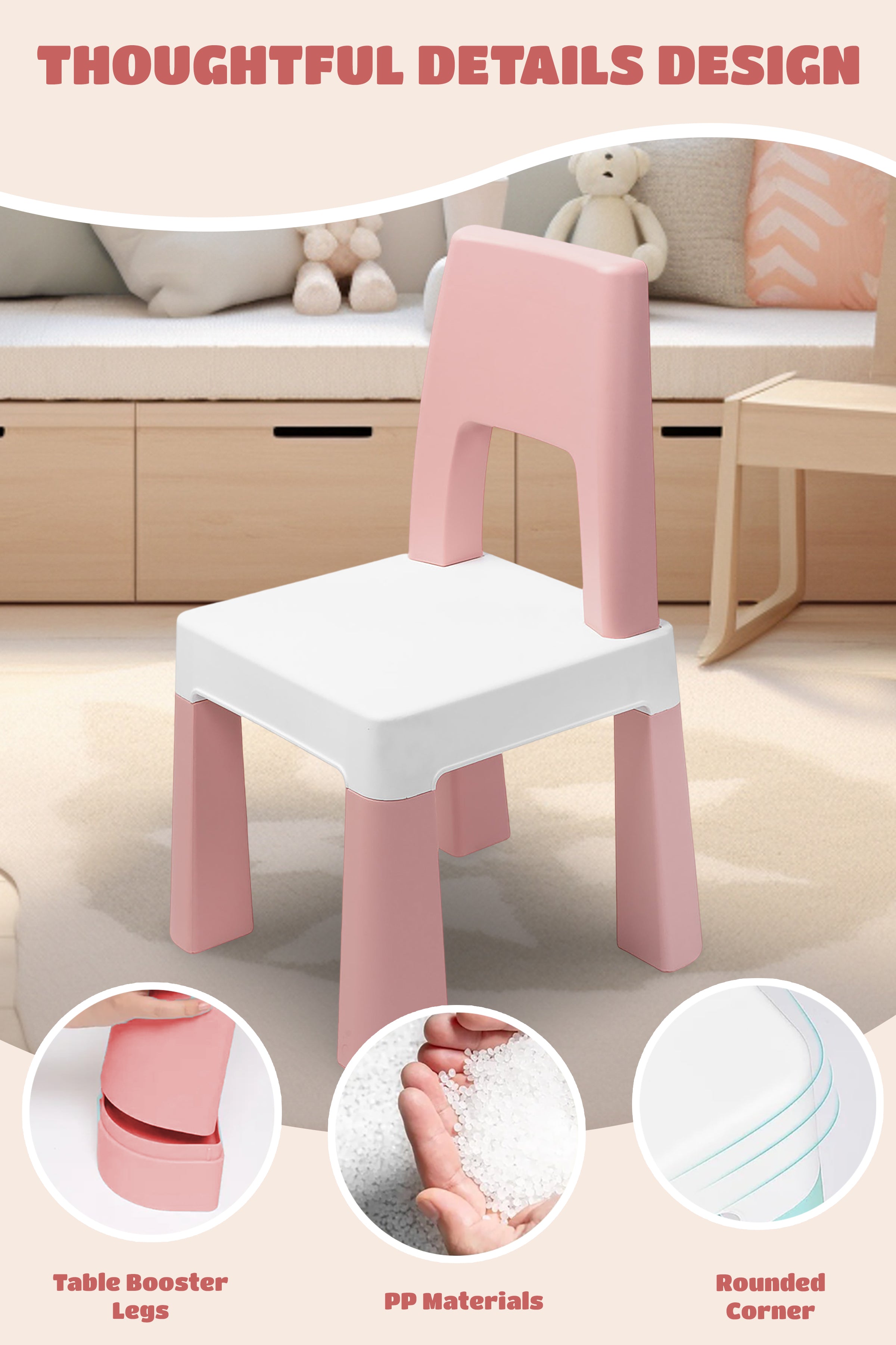 Learning Chair for Kids - Pastel pink and white