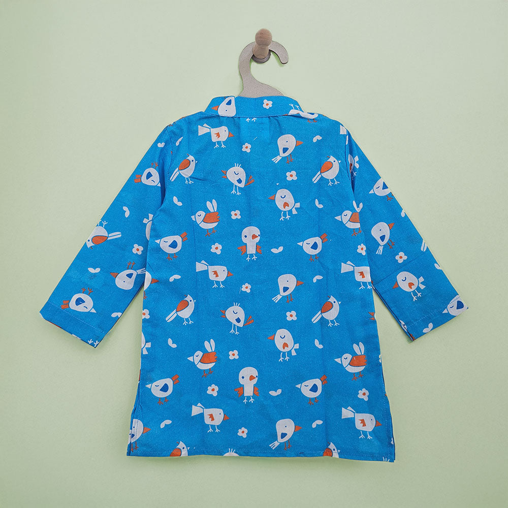 Blue Birdie - Cotton Printed Blue Kurta paired with Pajama Pants