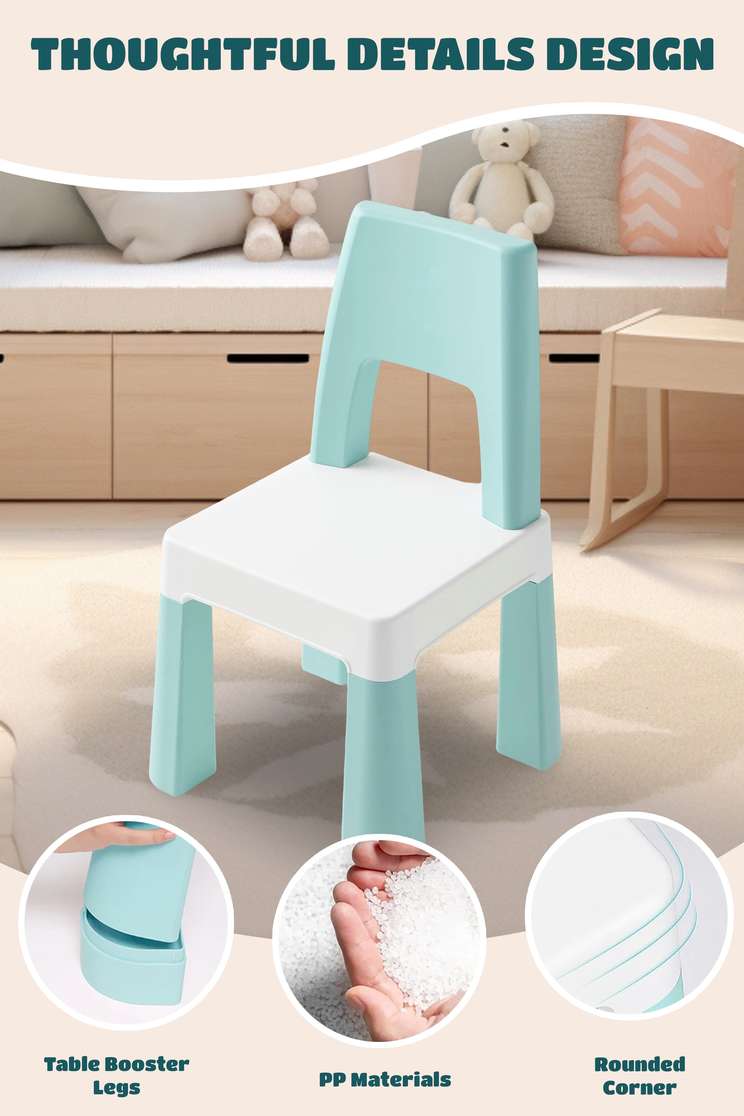 Learning Chair for Kids - Pastel Blue and white