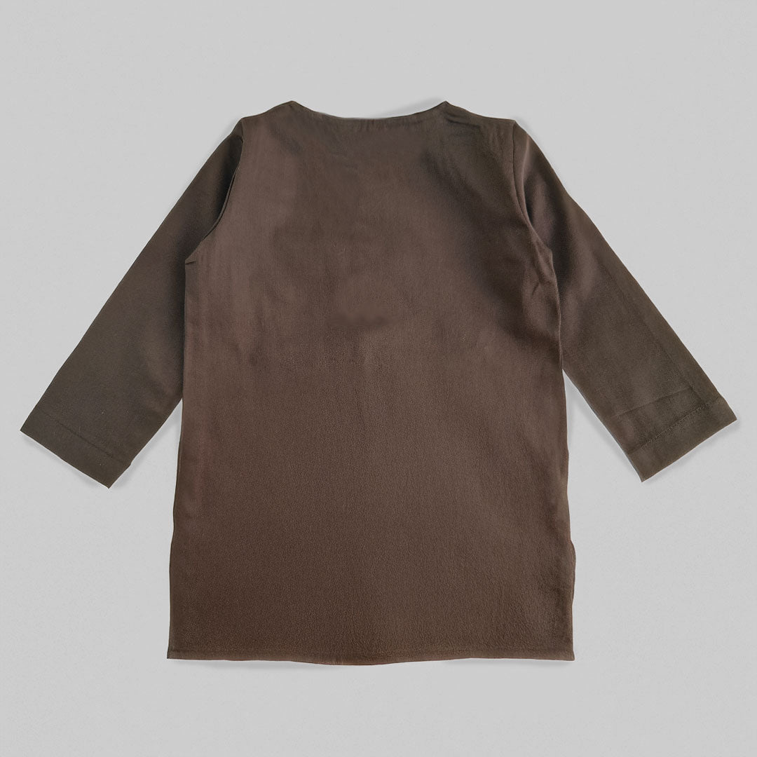 Embroidered Choco Brown Kurta and Pajama Pants Set - Plantain