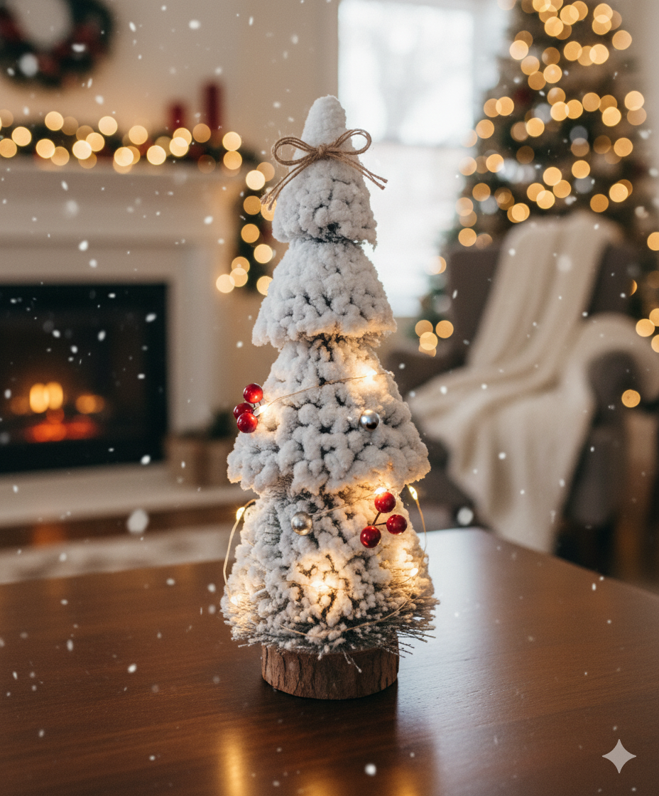 SILVERLY tabletop Christmas tree with frosting and wooden base – pack of 3