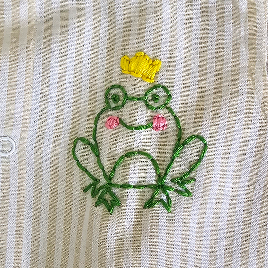 Beige and White Striped Embroidered Romper - Frog the Prince