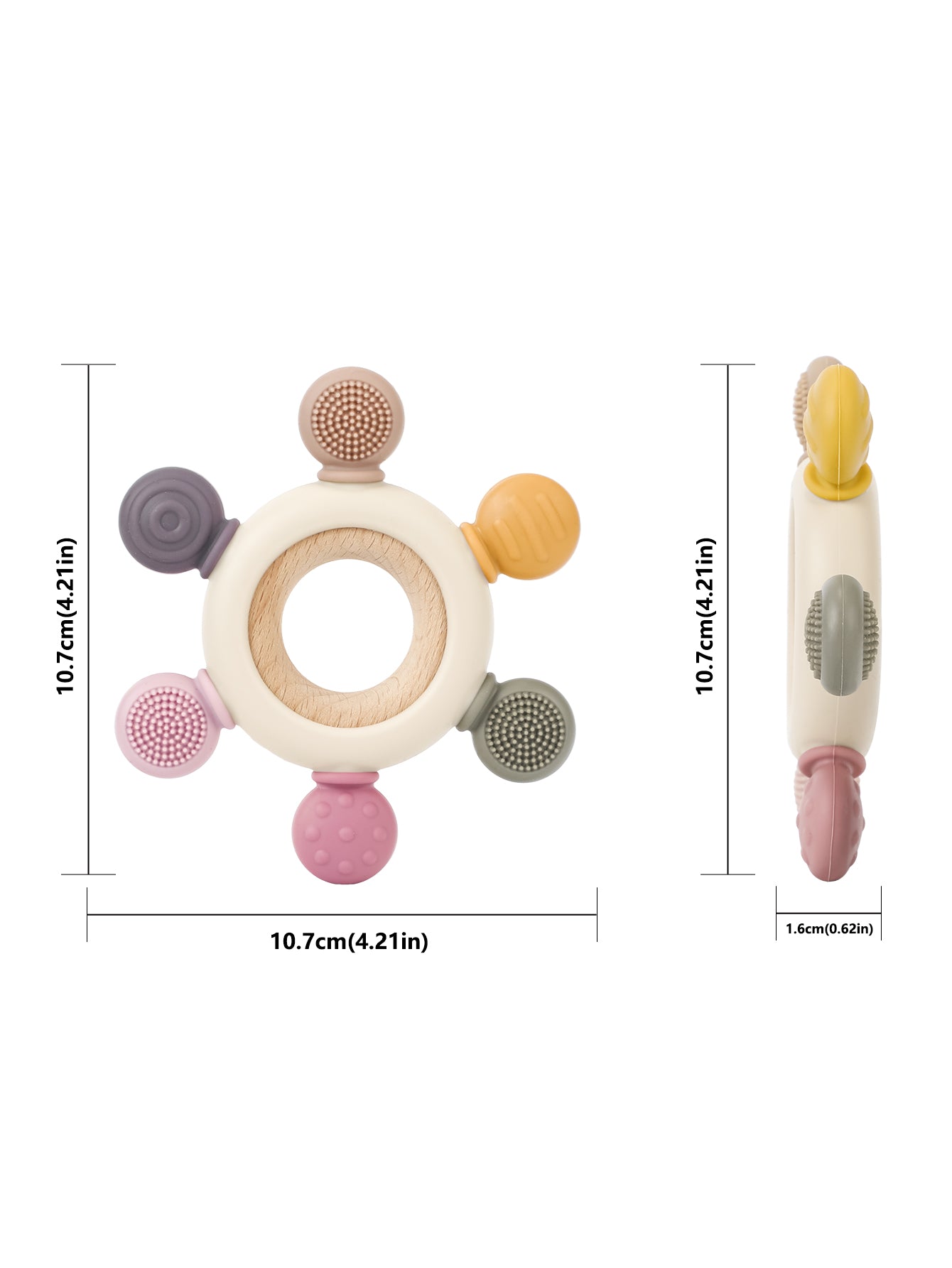 Infant Wooden Teether, Baby Teething Toys Silicone - Pastel